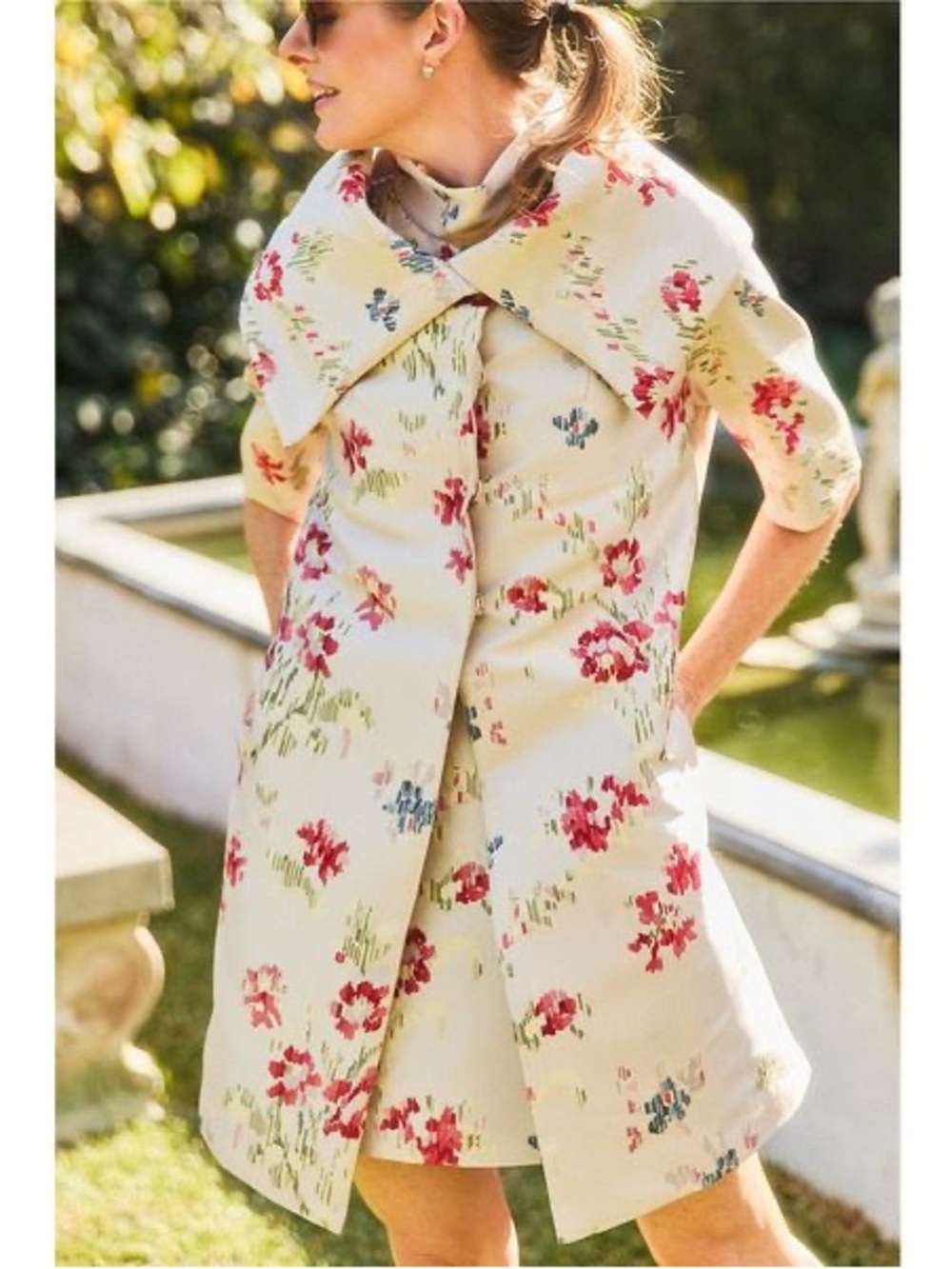 NWT BURU Jacquard Tailored Car Coat Floral Sz S/M